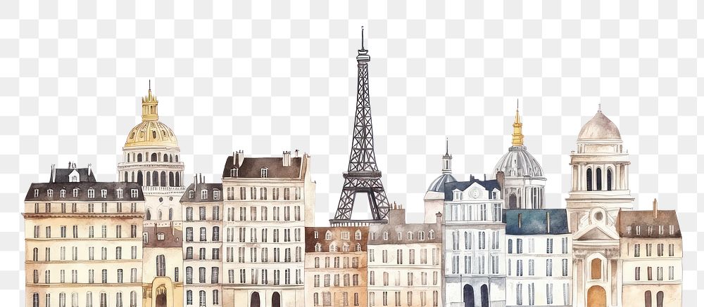 PNG Paris city buildings architecture illustration watercolor.