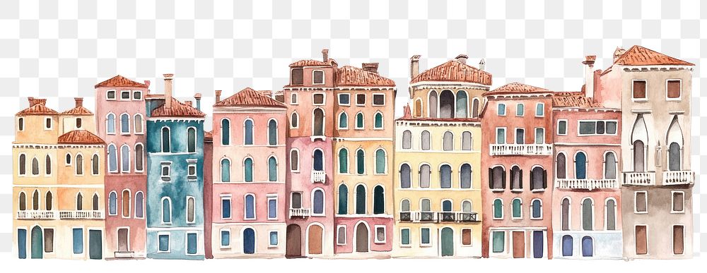 PNG Venice city buildings architecture illustration watercolor.