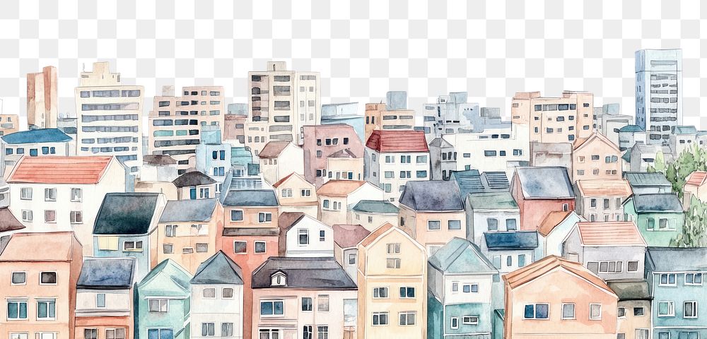 PNG Tokyo city buildings architecture illustration watercolor.