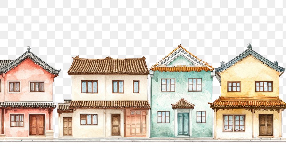 PNG Chinese townhouse architecture houses illustration.