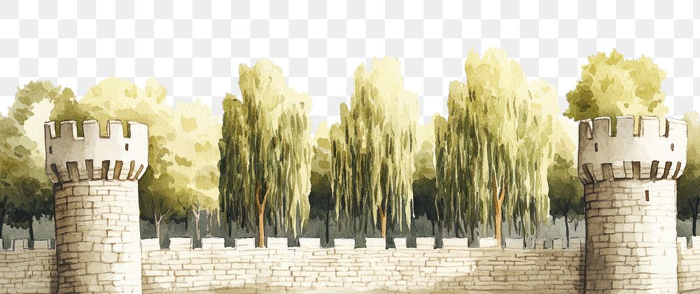 PNG English stone castle architecture background willow.