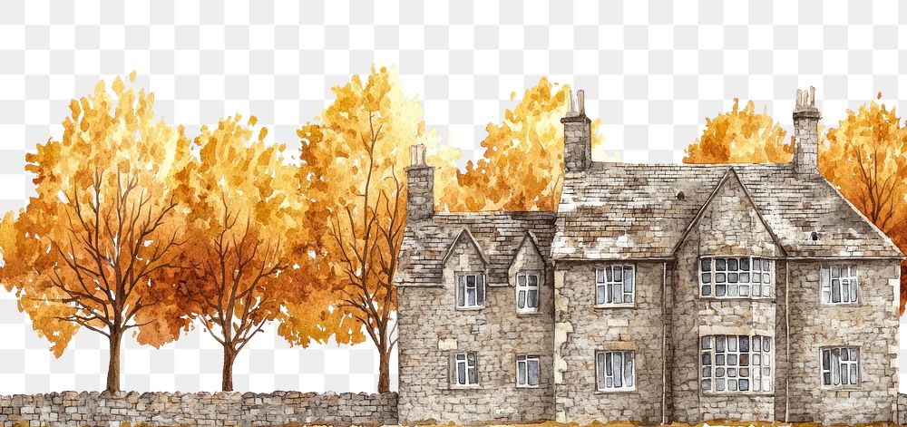 PNG English stone castle architecture illustration autumn.