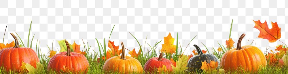 PNG Real autumn grass leaves pumpkins nature decoration.