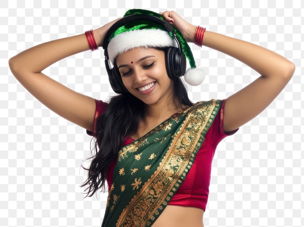 PNG Indian Woman headphones woman christmas.