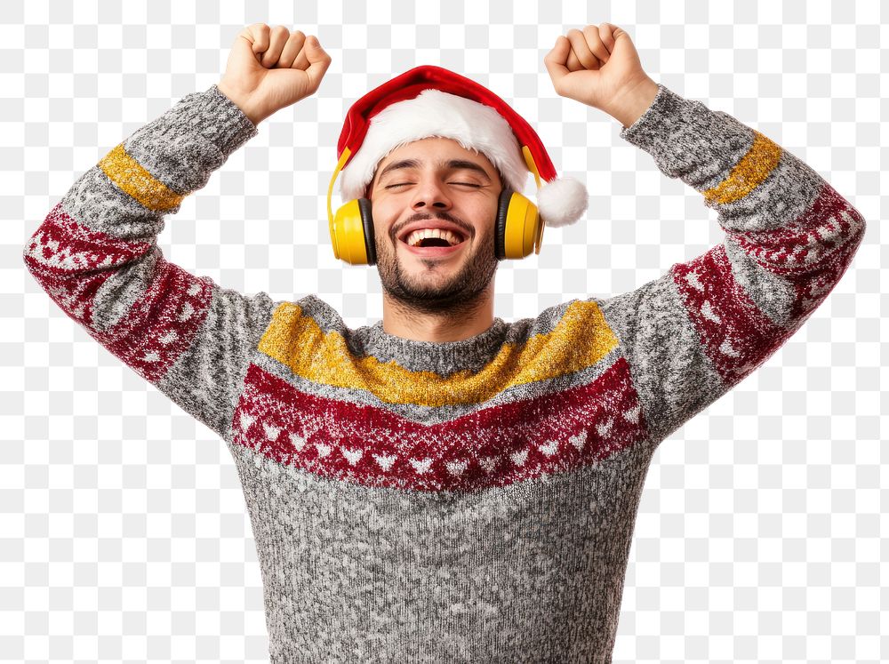 PNG Middle Eastern Man sweater headphones expression.