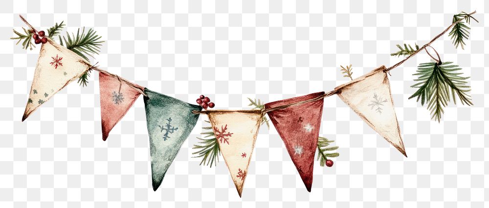 PNG Christmas flag garland christmas watercolor decoration.