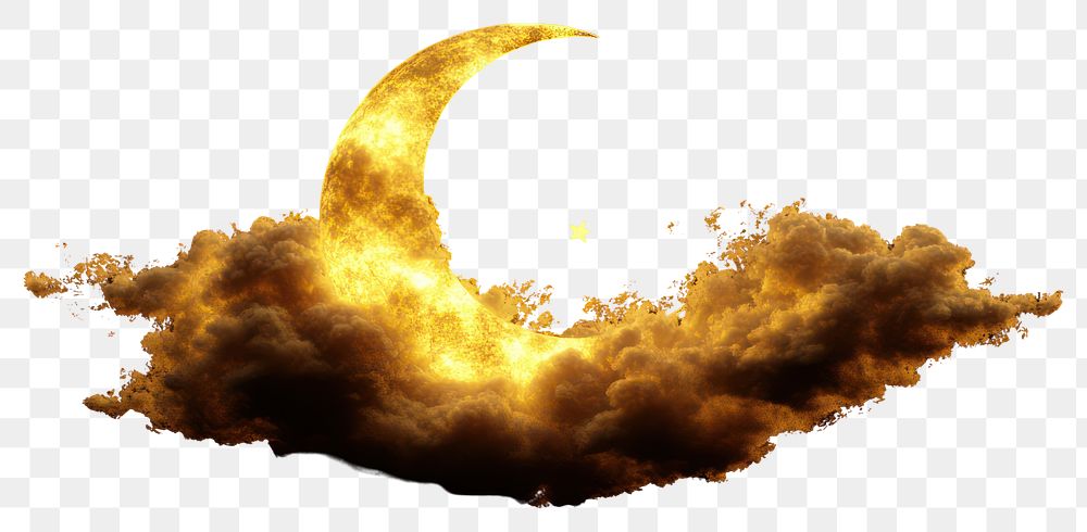 PNG Crescent moon glowing clouds night.