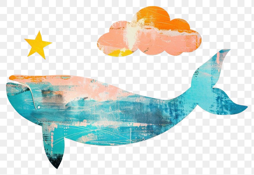 PNG Blue whale paper cut illustration painting abstract.