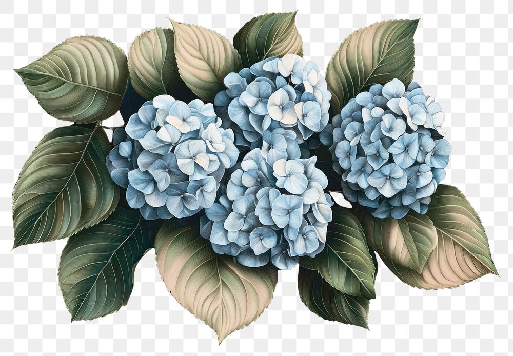 PNG Hydrangea clusters art illustration background.