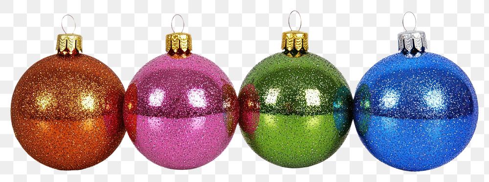 PNG Colorful glitter ornaments christmas accessories decorations.