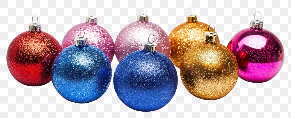 PNG Colorful glitter ornaments christmas accessories decorations.