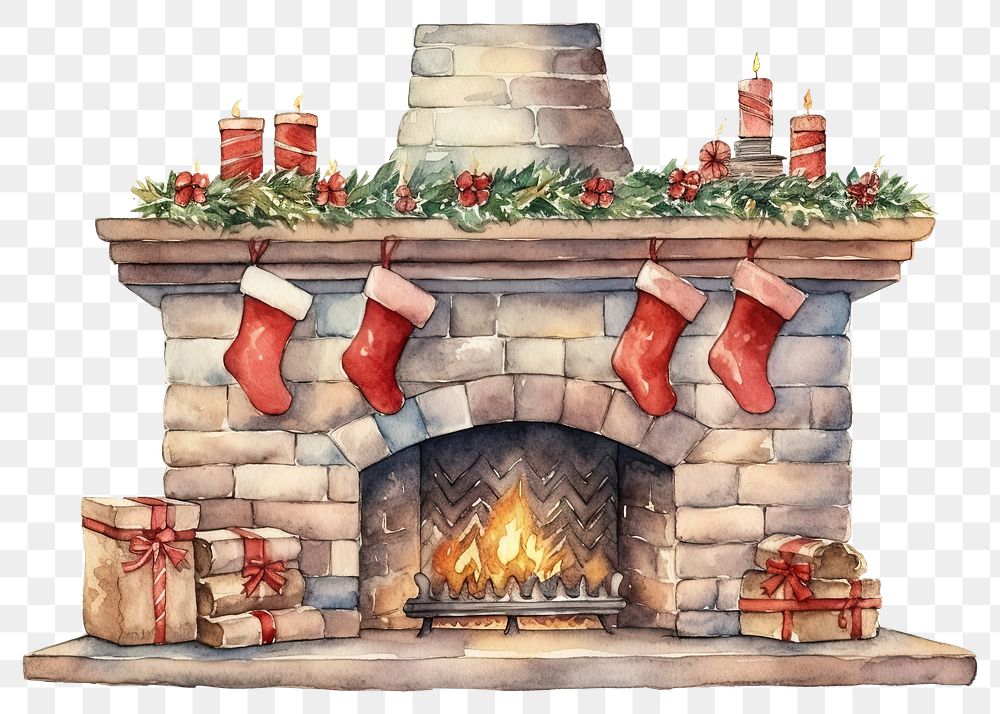 PNG Christmas fireplace hearth architecture celebration. AI generated Image by rawpixel.