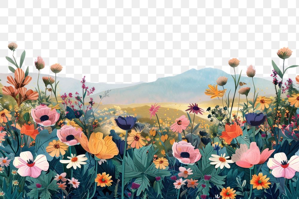 PNG Vibrant floral meadow illustration