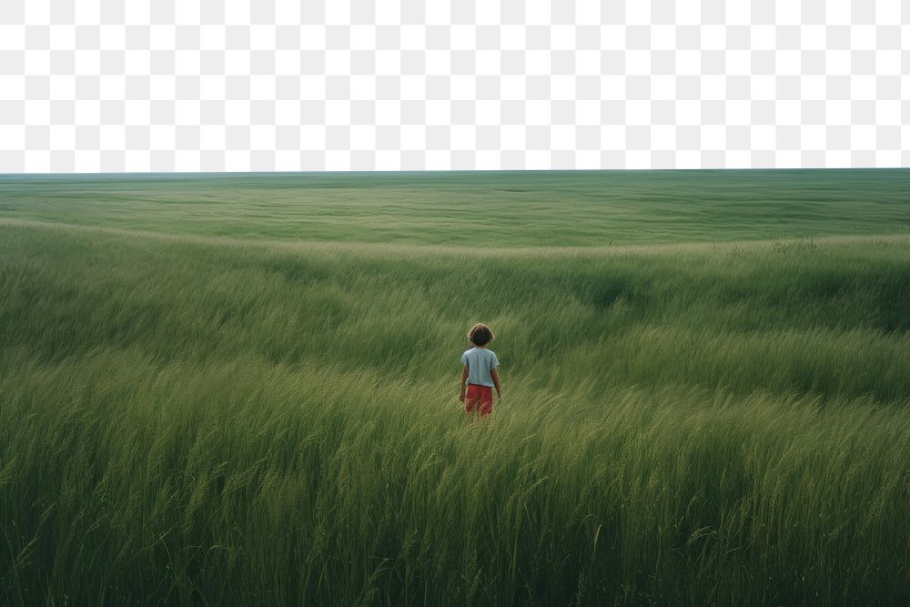 PNG An happy child standing in a minimal-large grassland landscape photography outdoors. 