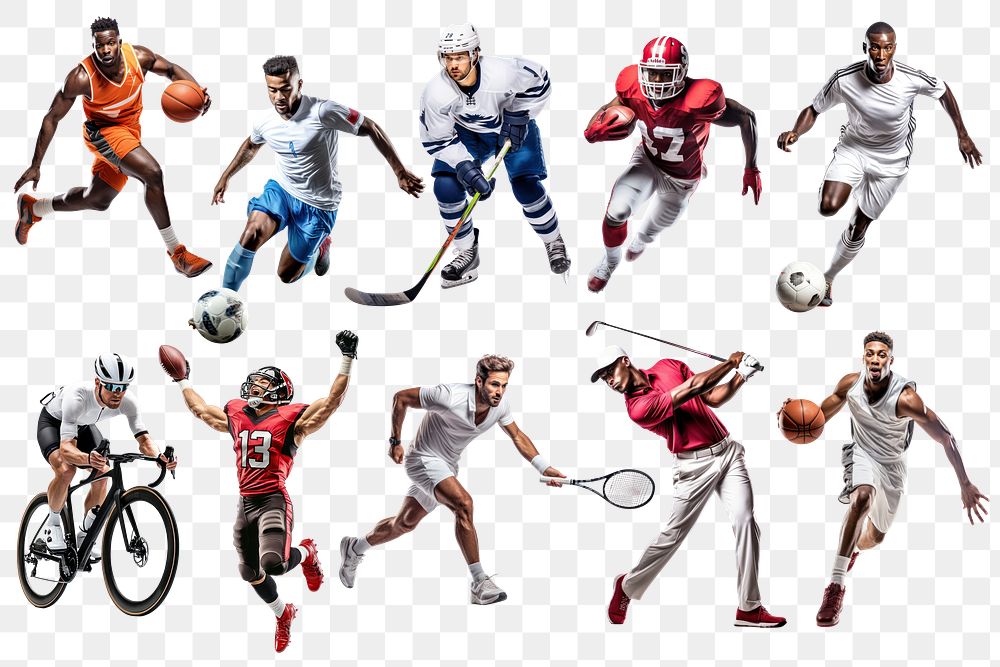 PNG athlete sports people element set, transparent background