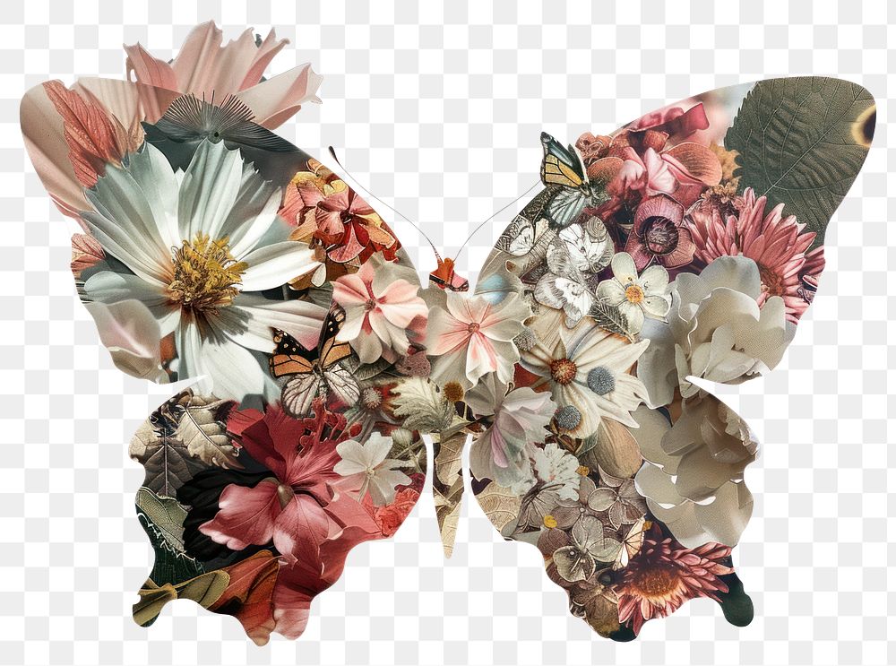 PNG Flower Collage Butterfly butterfly flowers illustration.