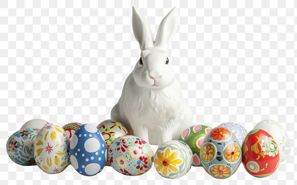 PNG Rabbit sitting easter eggs bunny colorful vibrant.