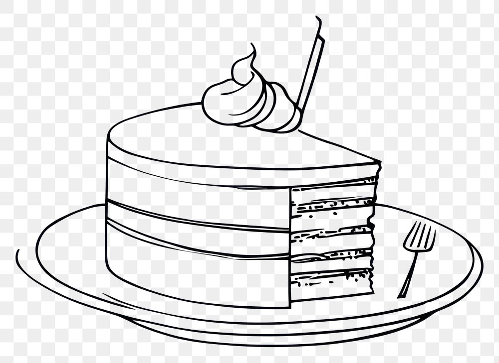 PNG Slice of cake drawing art fork.