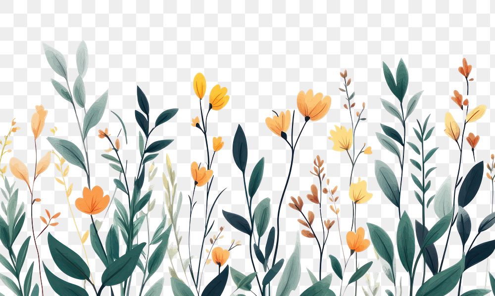 PNG Grass spring border flowers plants art.