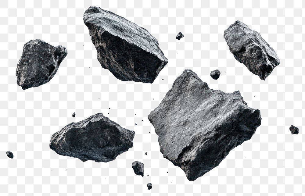 PNG Dark rocks and debris flying background white white background.