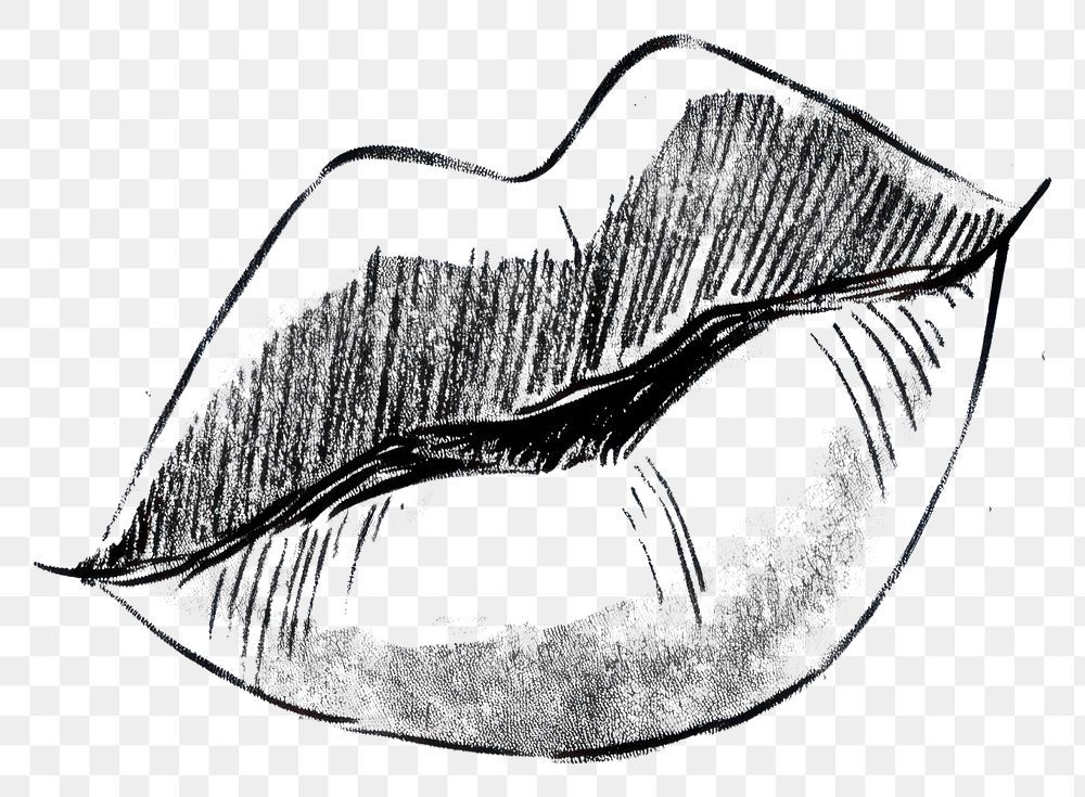 PNG Black kiss lips art illustration drawing.