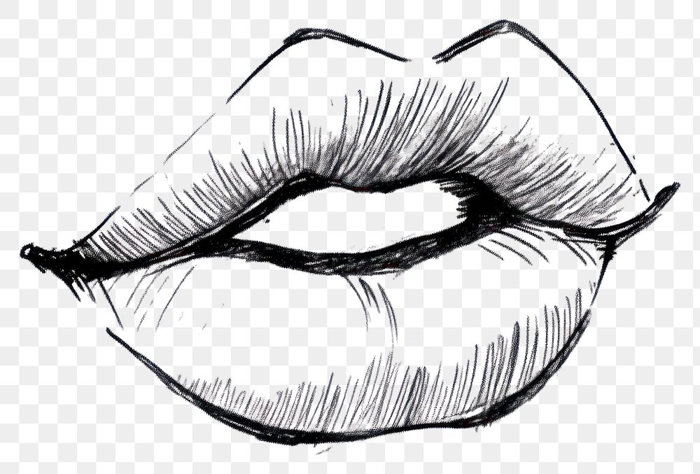 PNG Black kiss lips art illustration drawing.