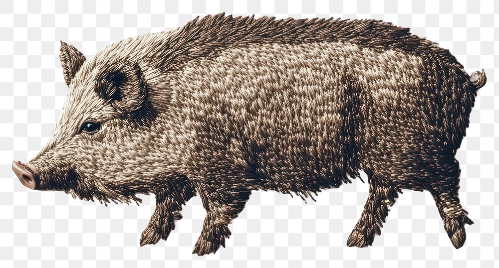 PNG A boar in embroidery style animal fabric needlework.