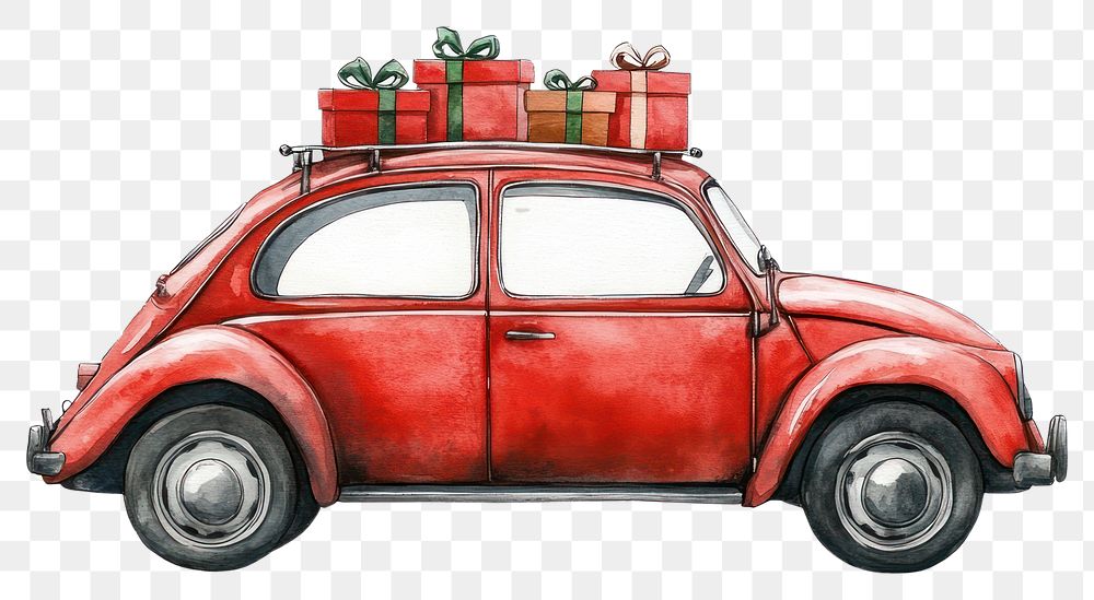 PNG Christmas red car illustration vehicle gifts.