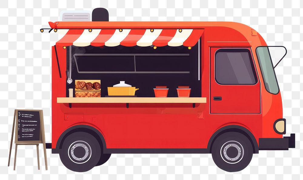 PNG Food truck selling barbecue illustration vehicle transportation.