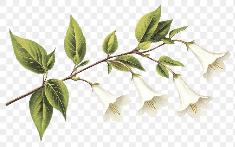 PNG Bellflowers illustration leaf vintage branch.