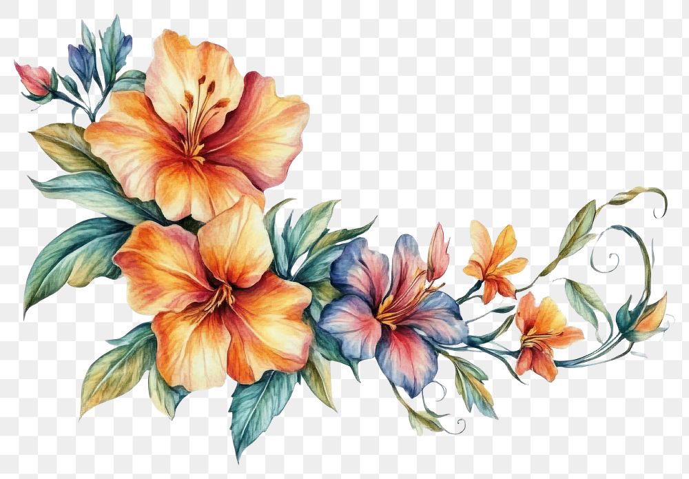 PNG Beautiful floral corner flowers art illustration.