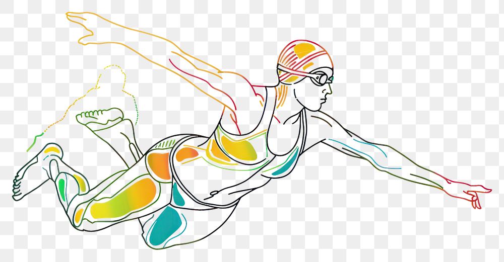 PNG Line drawing swimming player art colorful sports.