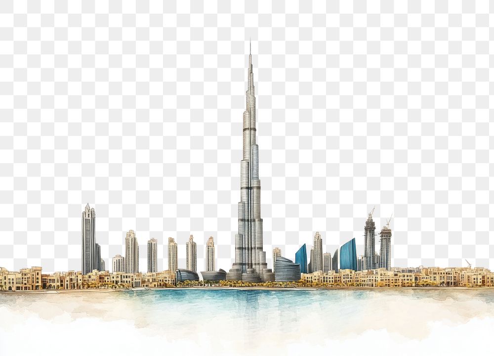 PNG Burj Khalifa - Dubai cityscape architecture illustration.