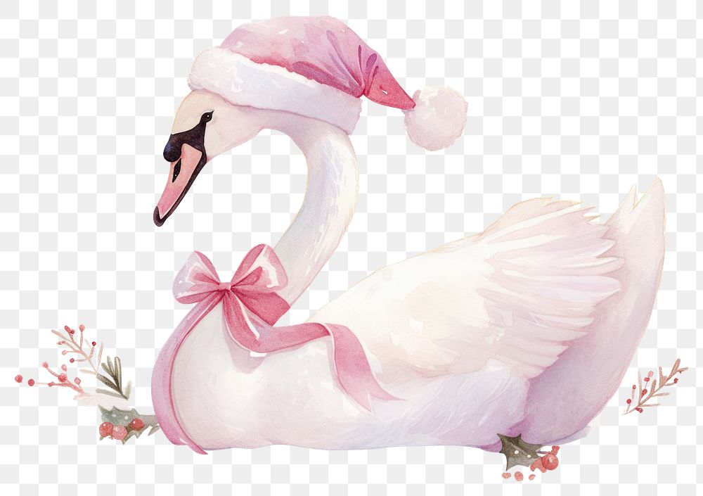 PNG Coquette christmas swan illustration watercolor background.