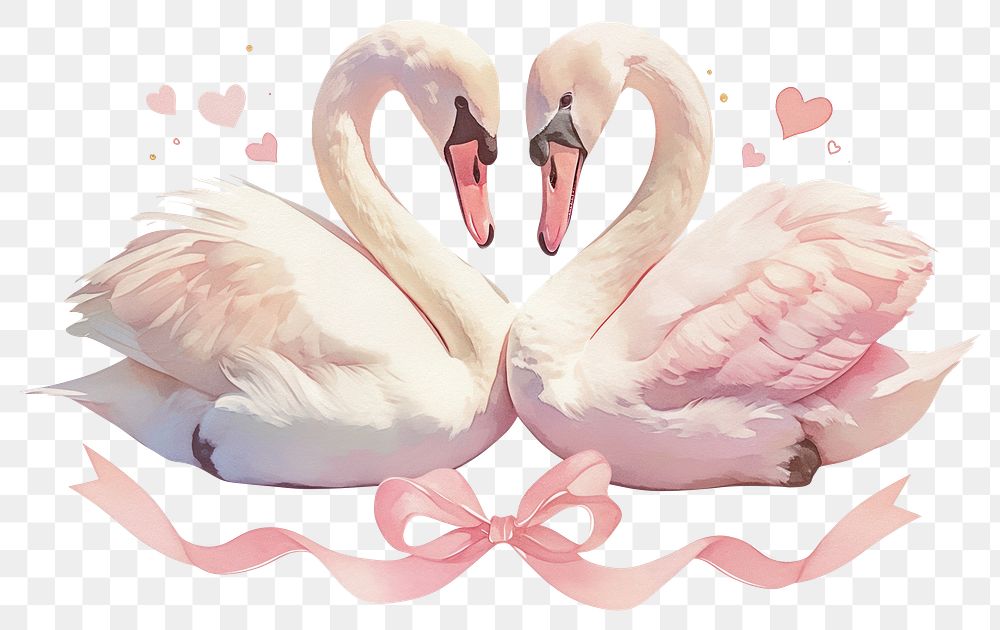 PNG Coquette christmas swans illustration ribbon heart.