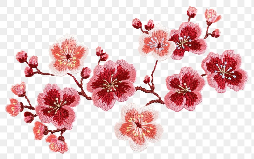 PNG Embroidery sakura blossom flowers decorative.