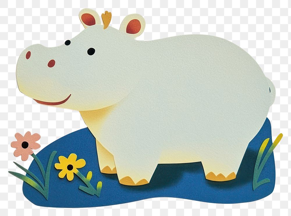 PNG Papercut cute hippo playful animal illustration.