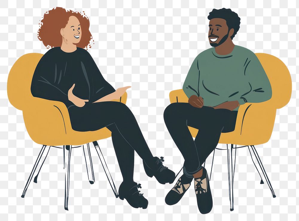 PNG Two people sitting on chairs conversation illustration person.