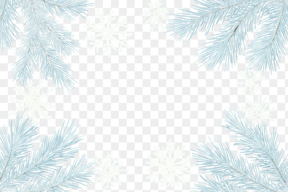 PNG White cartoon snowflake frame and corner fir branches illustration background winter.