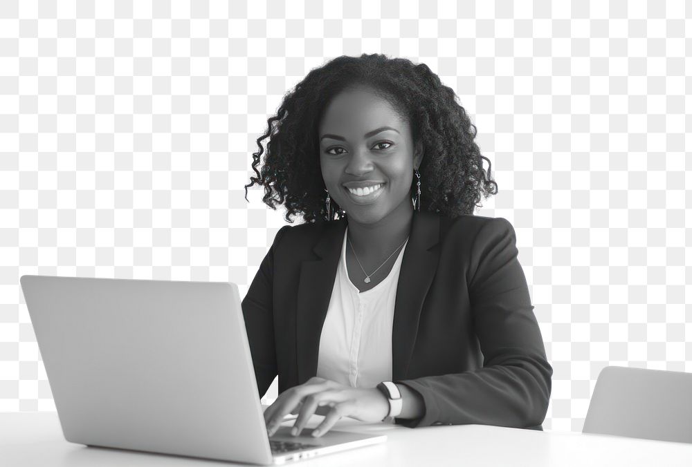 PNG Using a laptop computer woman sitting working.