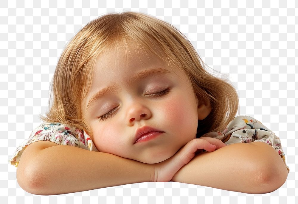 PNG Sleepy caucasian girl toddler sleeping photo face.