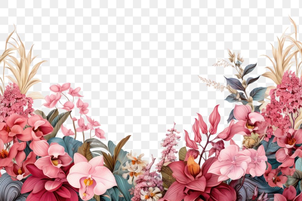 PNG Botanic seamless border flowers art illustration.