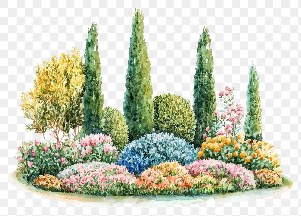 PNG Flowers garden illustration watercolor.