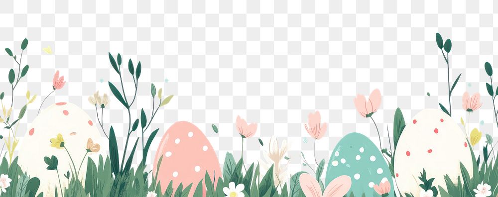 PNG Easter eggs on green grass and flowers border illustration graphics easter.