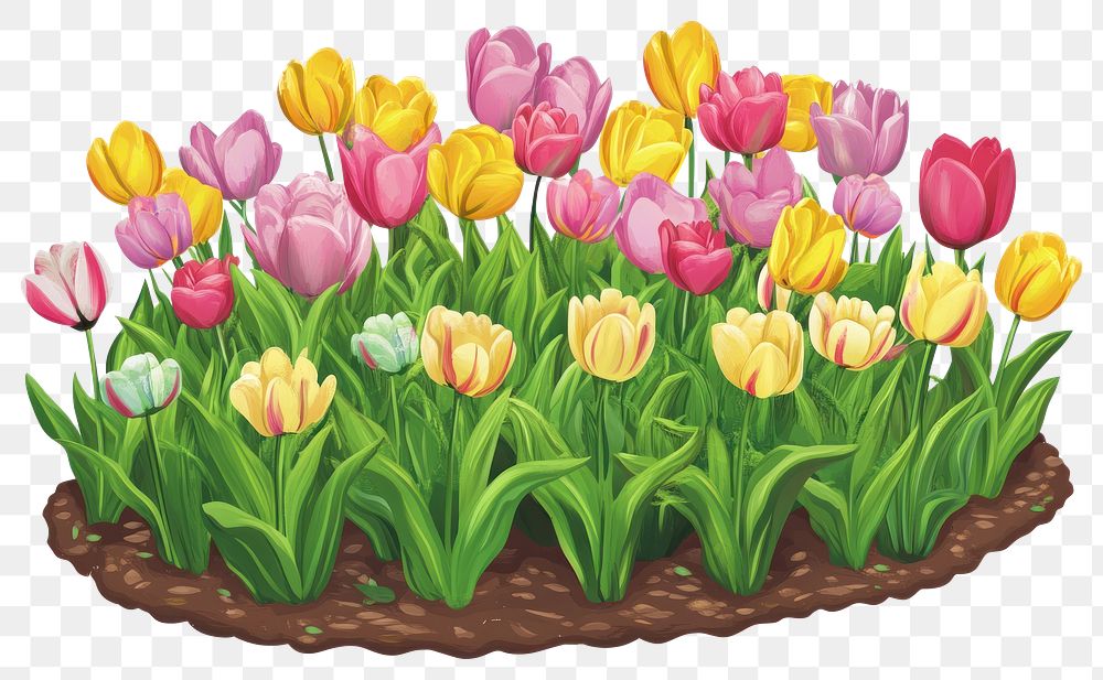 PNG Tulip flower bed flowers tulips garden.