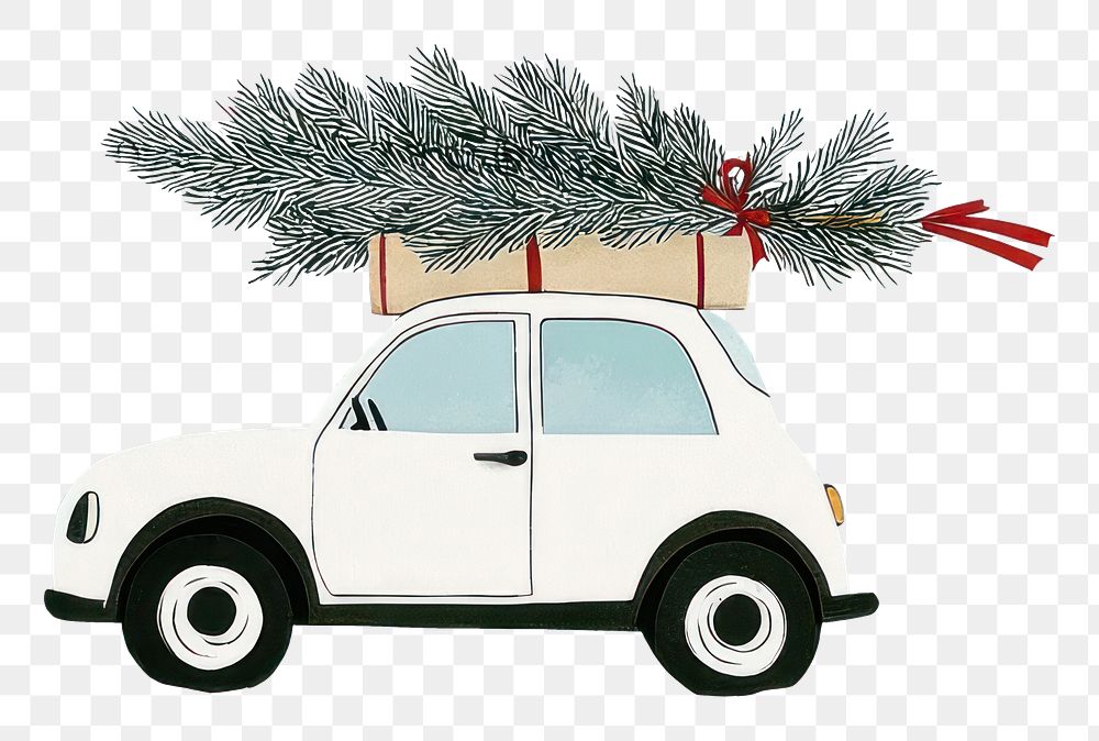 PNG Christmas car tree illustration background.