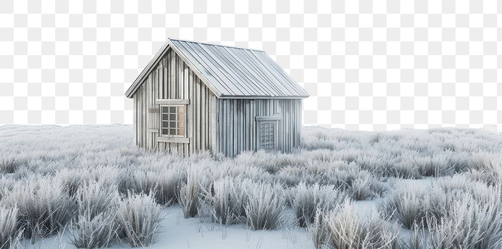 PNG Winter tundra landscape with wood cabin nature architecture countryside.