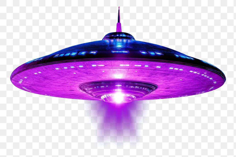 PNG An isolated shiny UFO lights purple black.