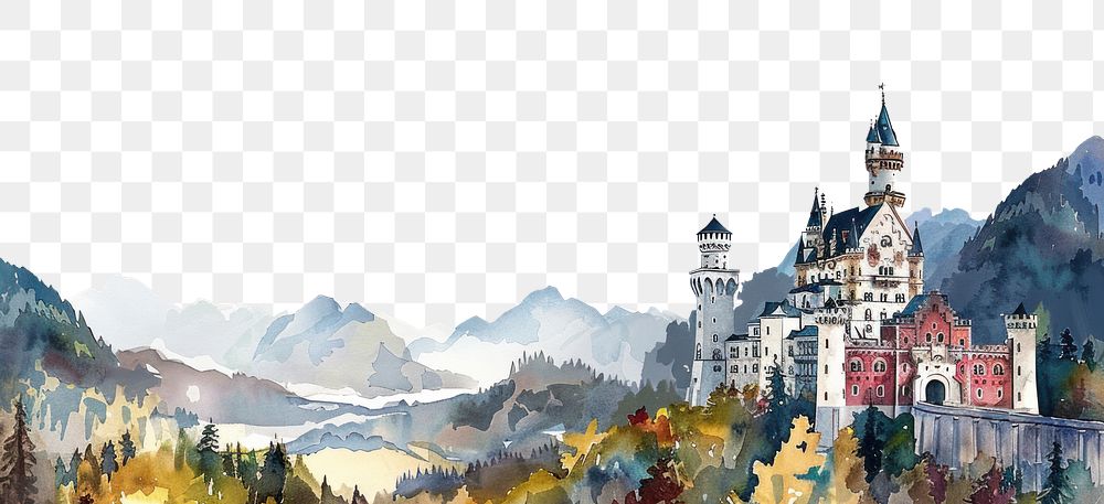 PNG Neuschwanstein castle watercolor neuschwanstein castle architecture.