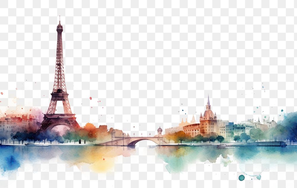 PNG Eiffel Tower tower watercolor painting.